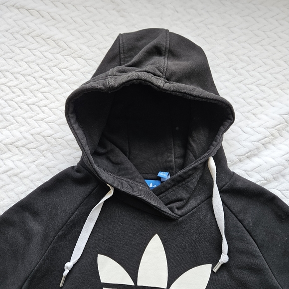 Adidas Trefoil Black Cropped Hoodie Sweatshirt Size Small - Picture 2 of 15